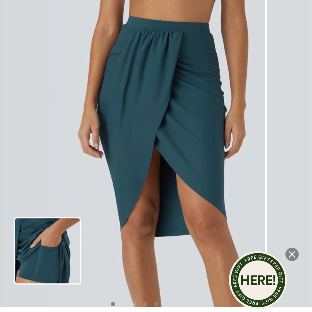 HALARA Majolica blue  Asymmetrical Skirt Knee-Length with built in short